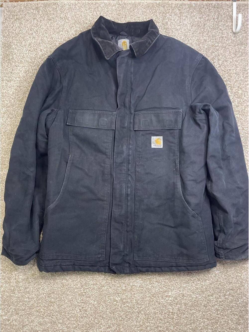 Vintage 90s Carhartt Chore Coat Jacket – Black, Size L Tall, Distressed Workwear